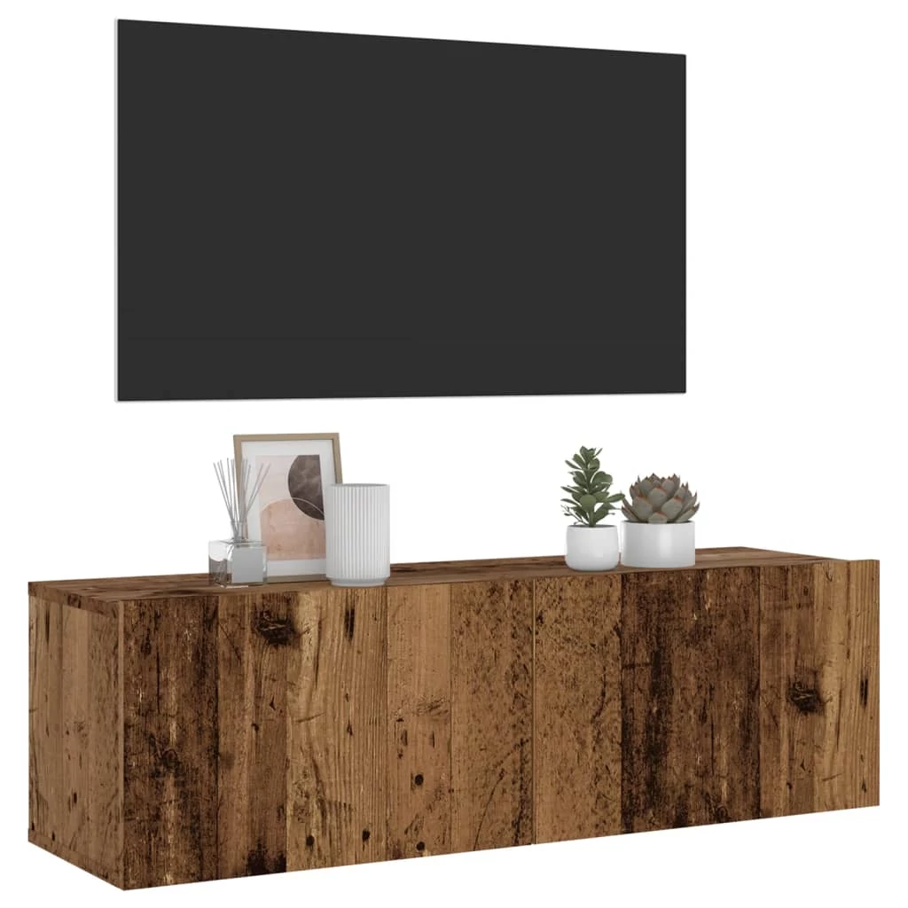 Antik fa színű szerelt fa fali TV-szekrény 100 x 30 x 30 cm