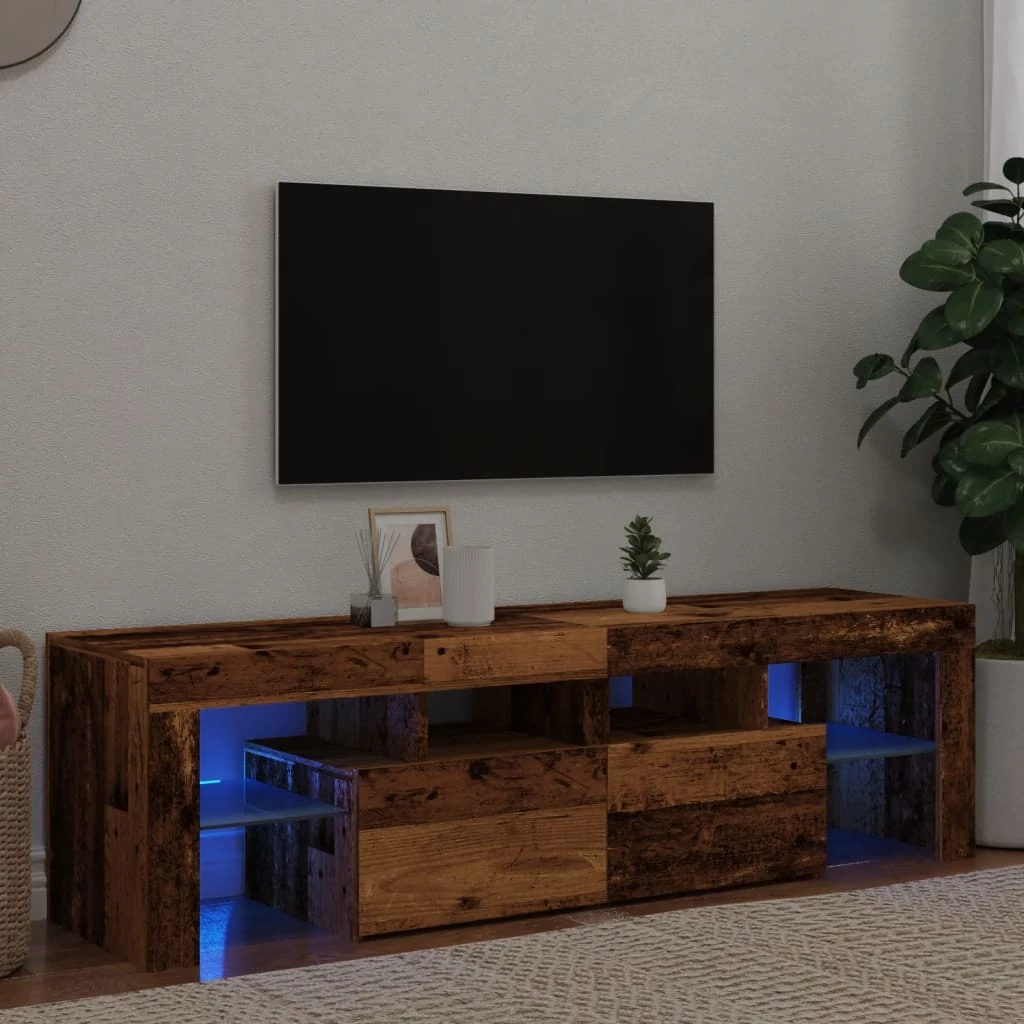 Antik fa színű szerelt fa TV-szekrény LED-ekkel 140x36,5x40 cm