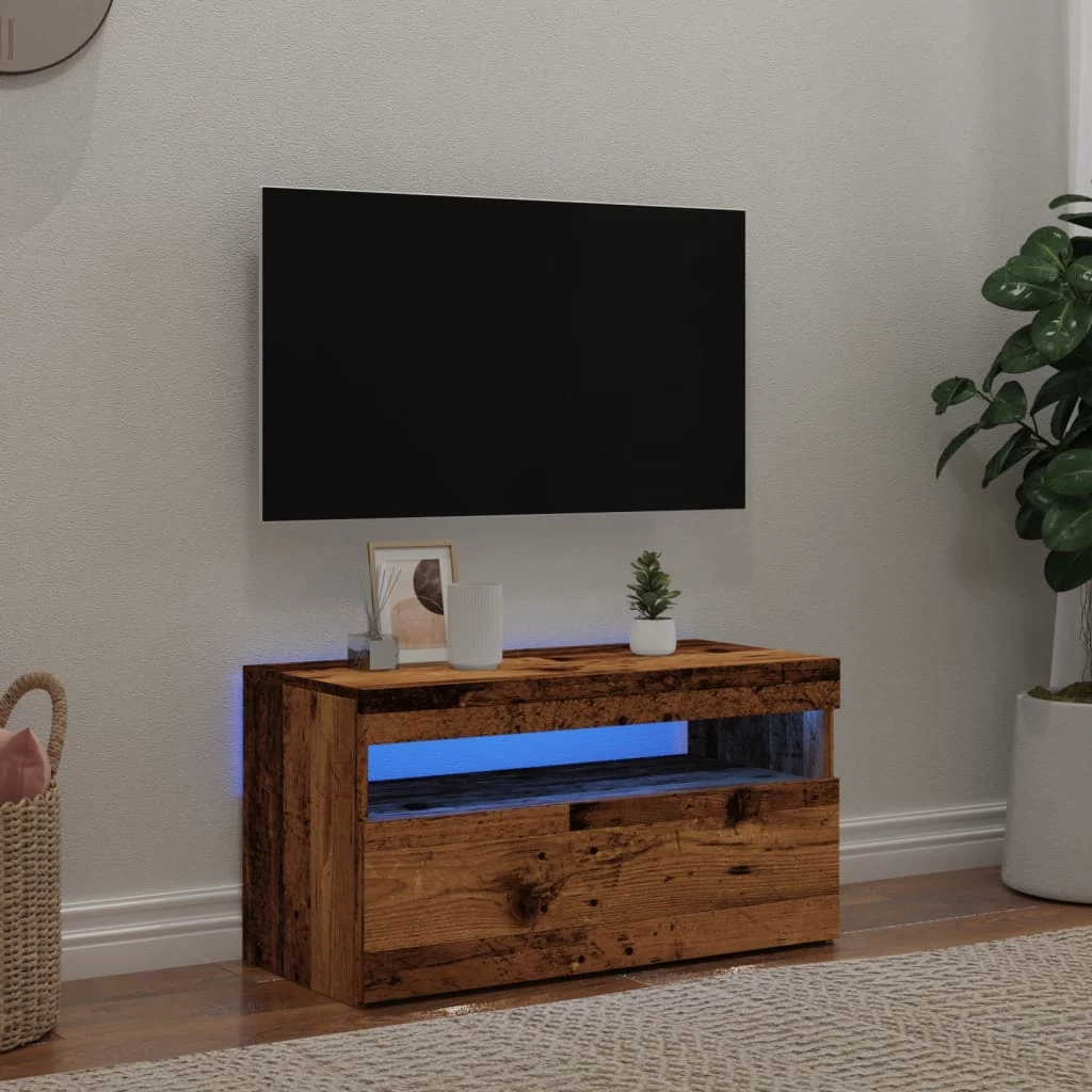 Antik fa színű szerelt fa TV-szekrény LED-ekkel 75x35x40 cm