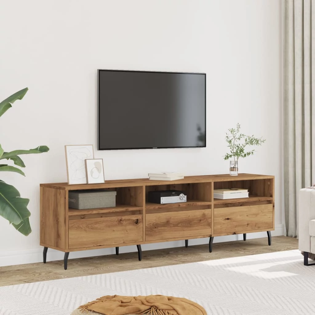 Kézműves tölgy színű szerelt fa TV-szekrény 150 x 30 x 44,5 cm