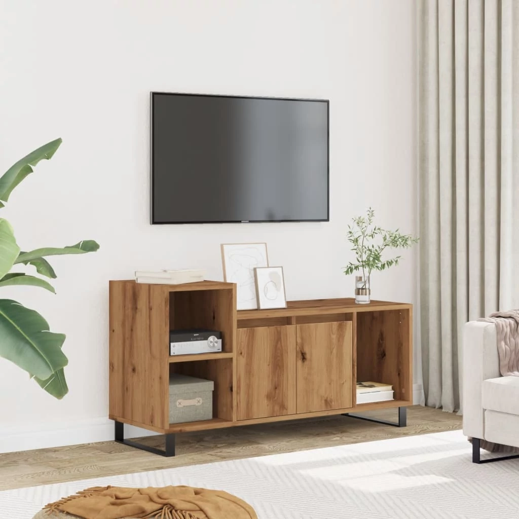 Kézműves tölgy színű szerelt fa TV-szekrény 100x35x55 cm
