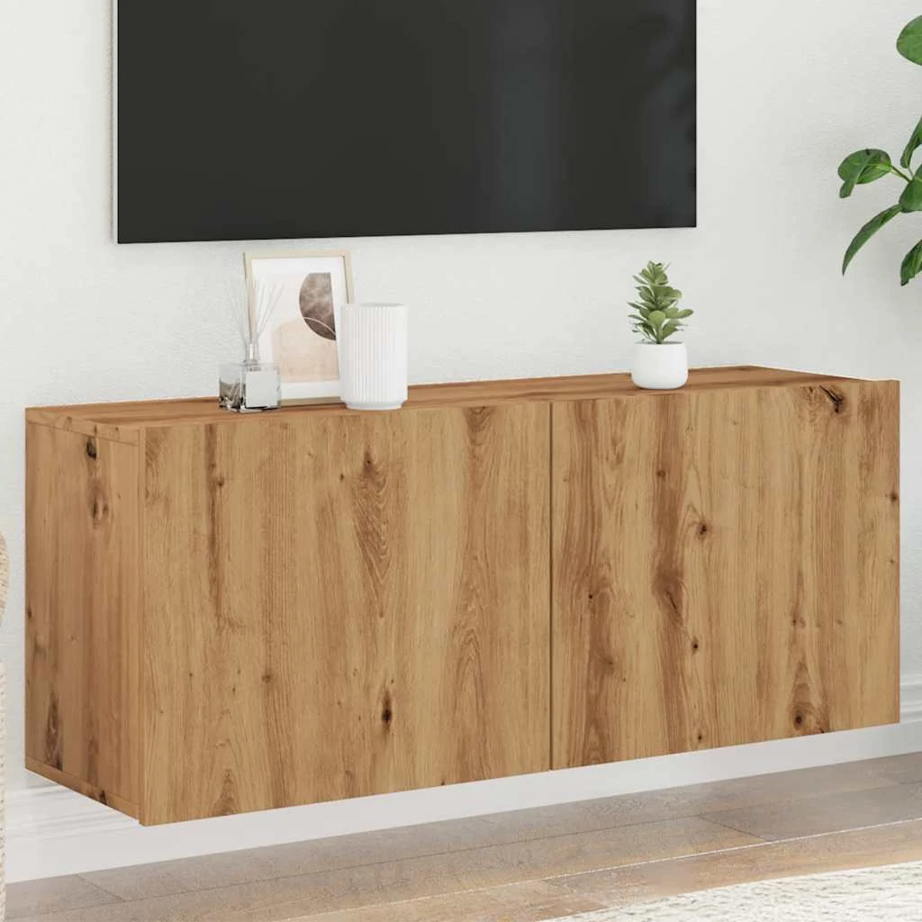 Kézműves tölgy színű falra szerelhető TV-szekrény 100x30x41 cm