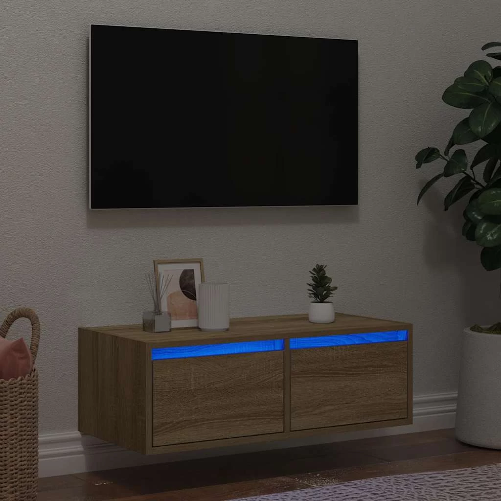 TV szekrény LED világítással sonoma tölgyfa 75x35,5x25 cm