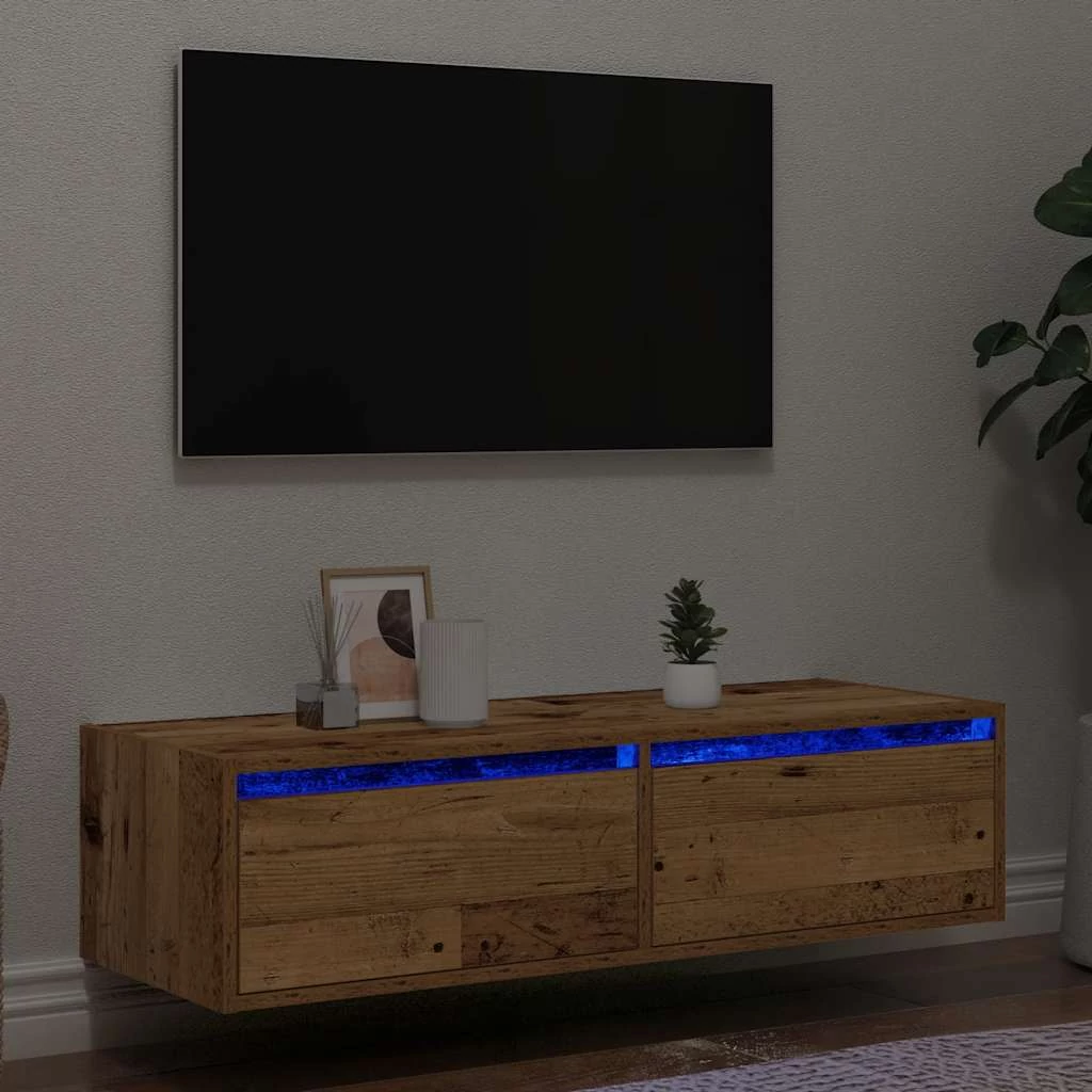 TV szekrény LED világítással régi fa 100X35,5x25 cm