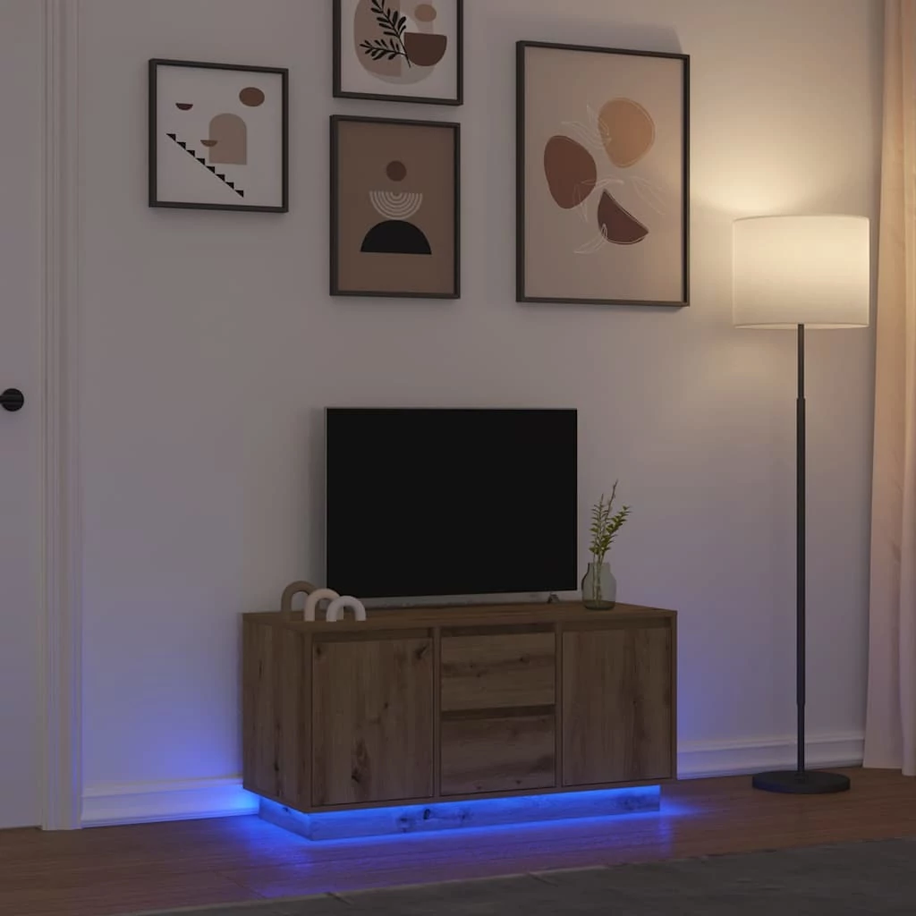 Kézműves tölgy színű TV-szekrény LED-lámpákkal 100x41x50 cm