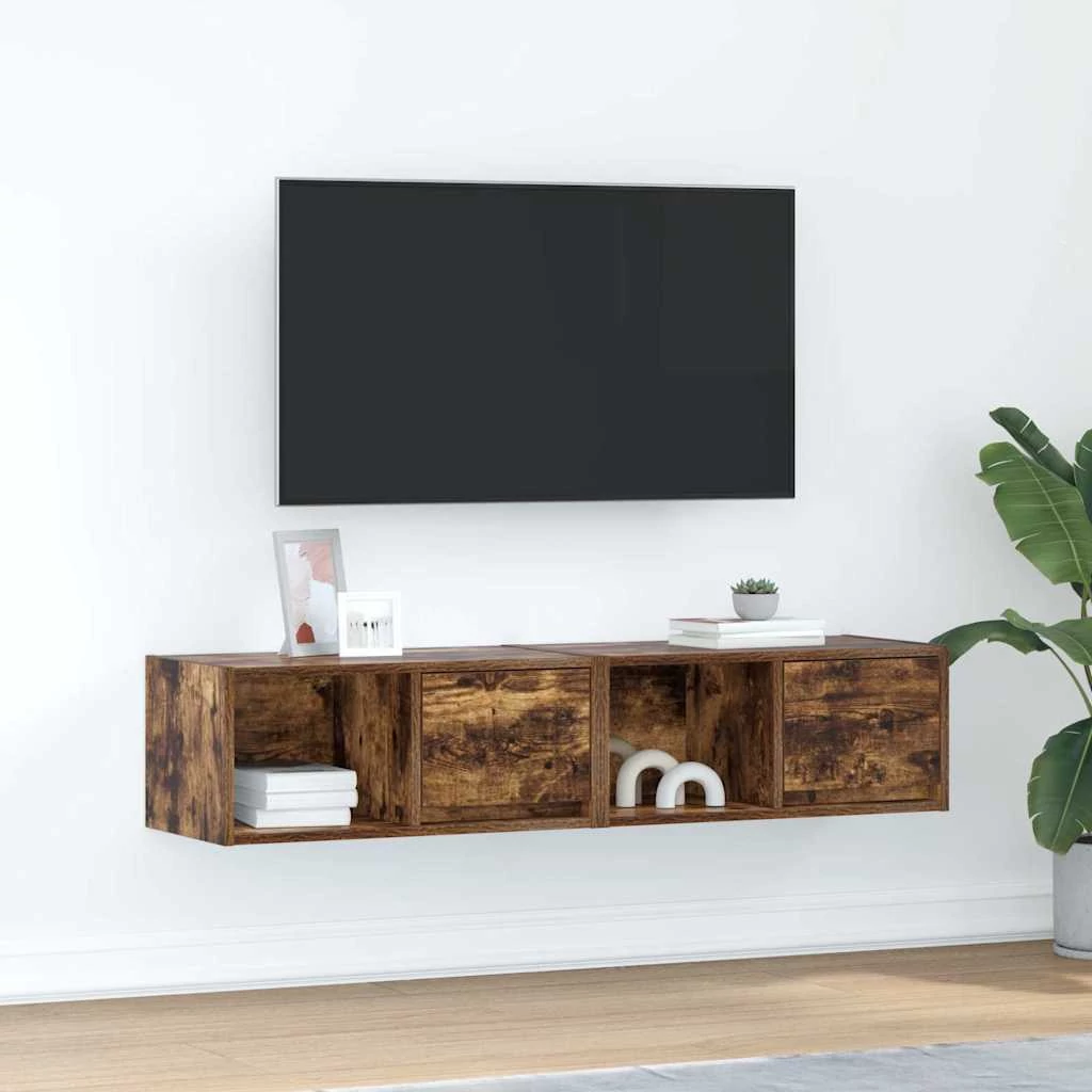 2 db füstös tölgy színű szerelt fa TV-szekrény 60x31x25,5 cm