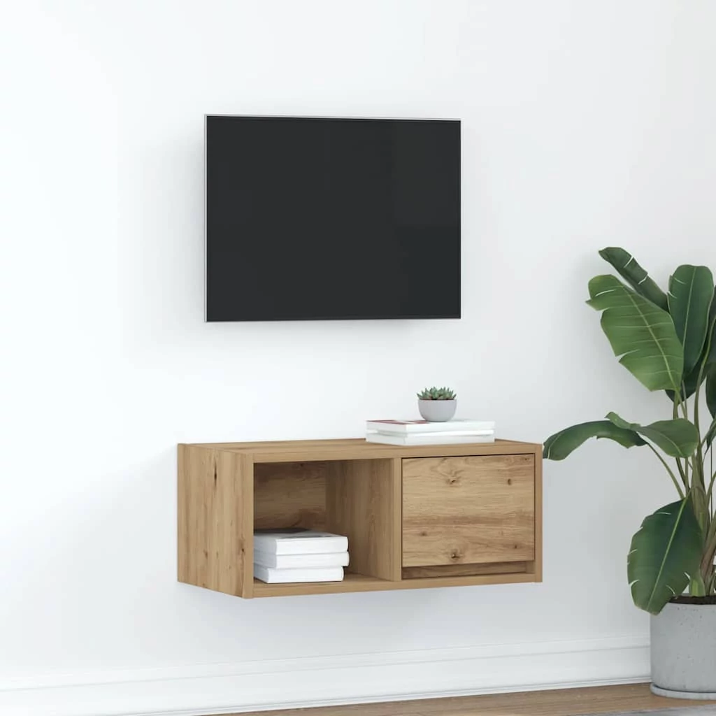 Kézműves tölgy színű szerelt fa TV-szekrény 60x31x25,5 cm