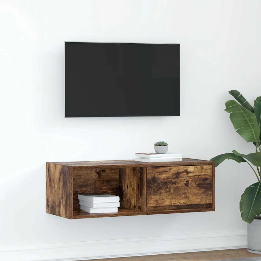 Füstös tölgy színű szerelt fa TV-szekrény 80x31x25,5 cm