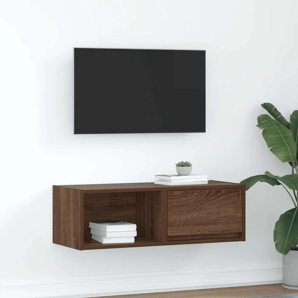 Barna tölgy színű szerelt fa TV-szekrény 80x31x25,5 cm