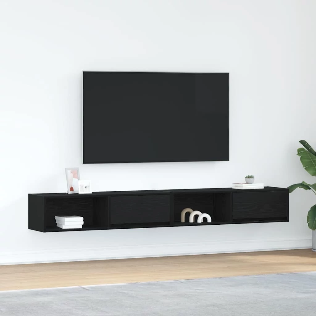 2 db fekete tölgy színű szerelt fa TV-szekrény 100x31x25,5cm