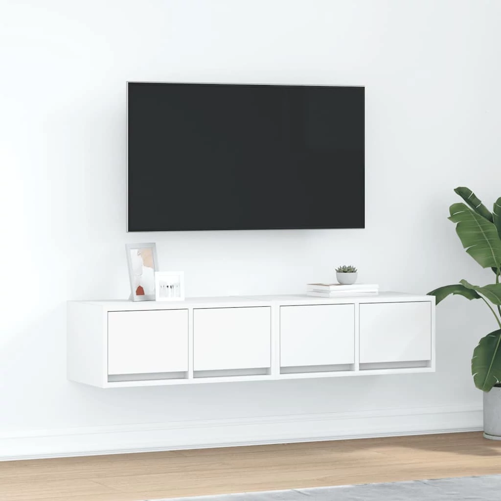 2 db fehér szerelt fa TV-szekrény 60x31x25,5 cm