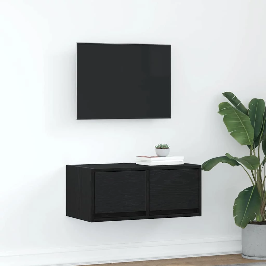 Fekete tölgy színű szerelt fa TV-szekrény 60x31x25,5 cm