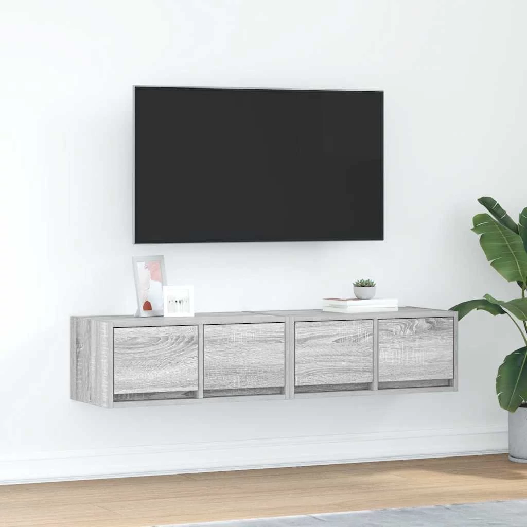 2 db szürke sonoma szerelt fa fali TV-szekrény 60x31x25,5 cm