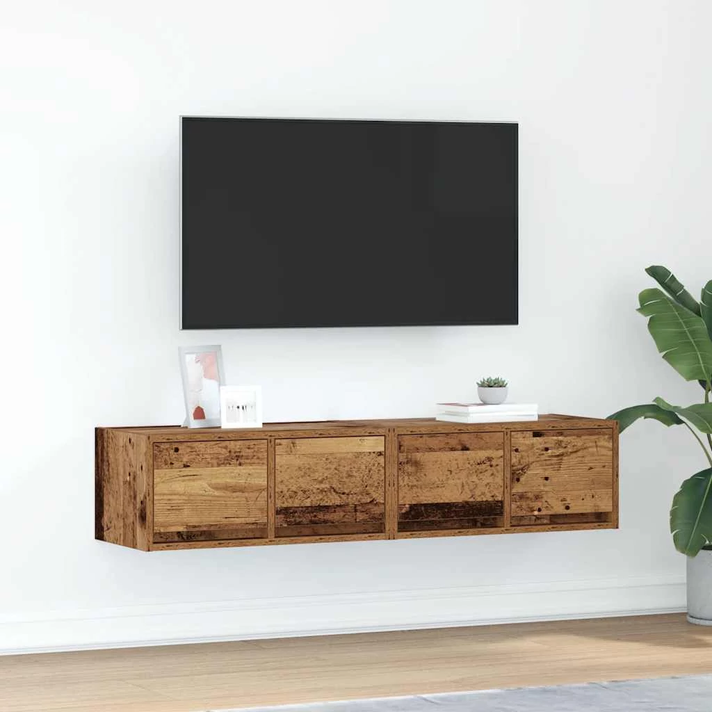 2 db antik fa szerelt fa fali TV-szekrény 60x31x25,5 cm