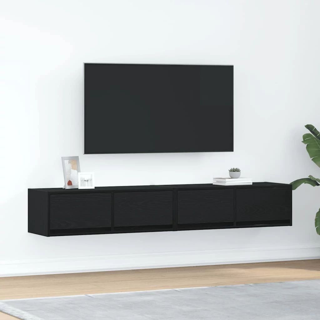 2 db fekete tölgy színű szerelt fa TV-szekrény 80x31x25,5 cm