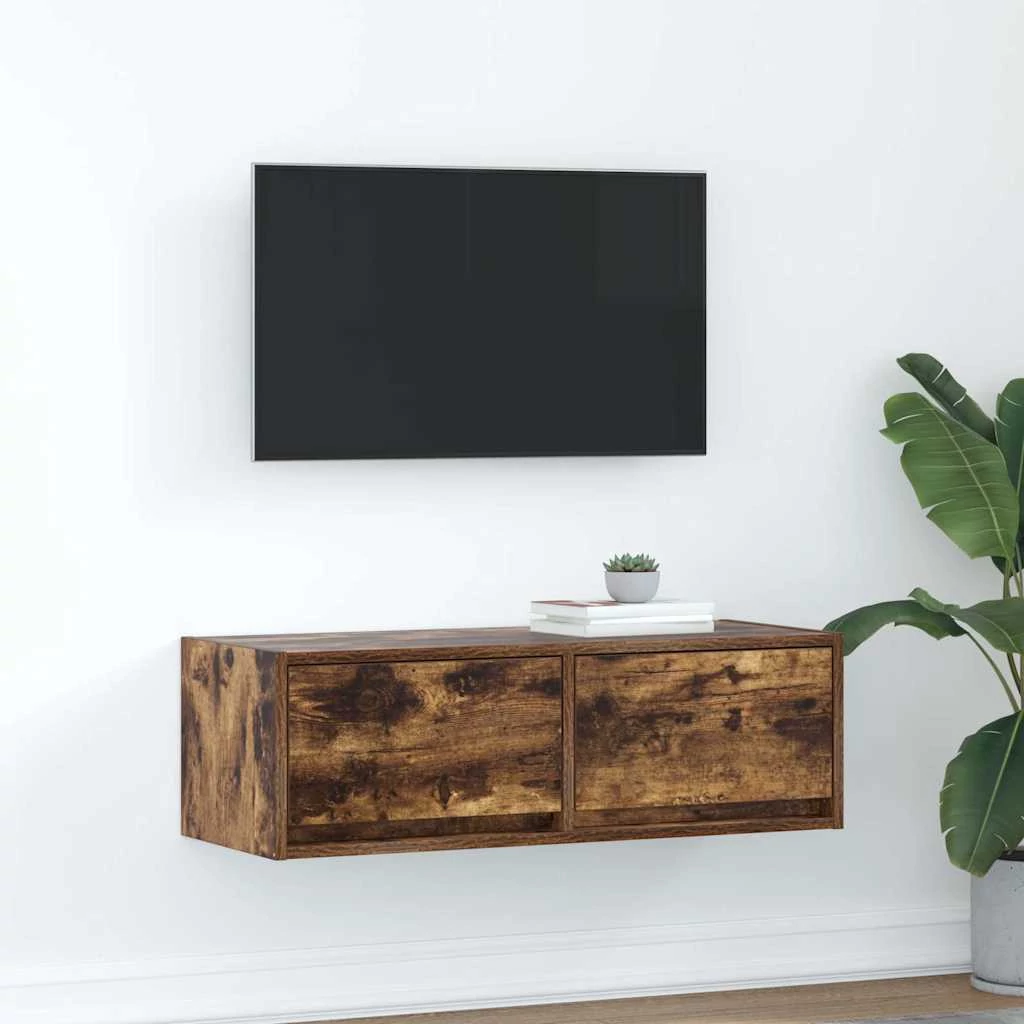 Füstös tölgy színű szerelt fa TV-szekrény 80x31x25,5 cm