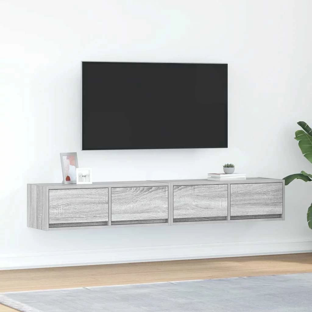 2 db szürke sonoma szerelt fa fali TV-szekrény 80x31x25,5 cm