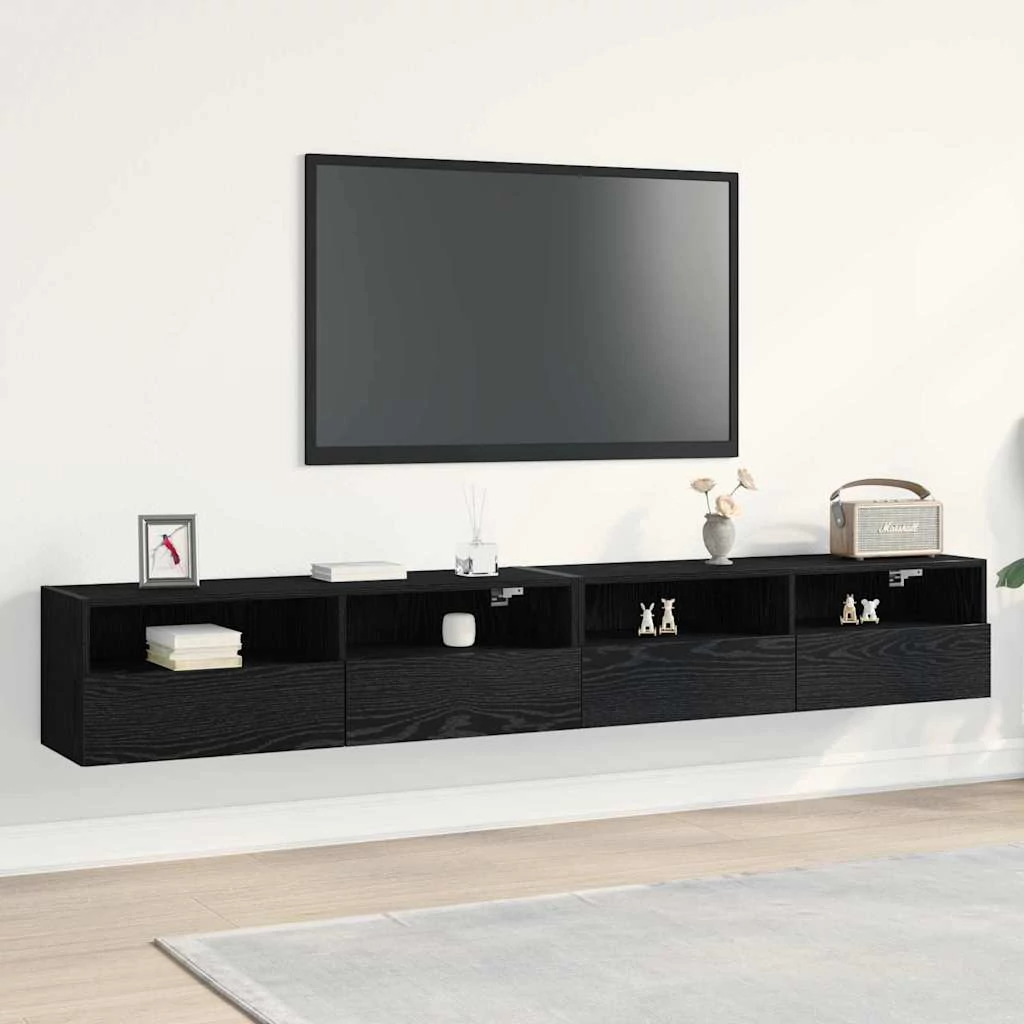 TV Fali Szekrény 2 pcs Musta tammi 100 x 30 x 30 cm Faanyag