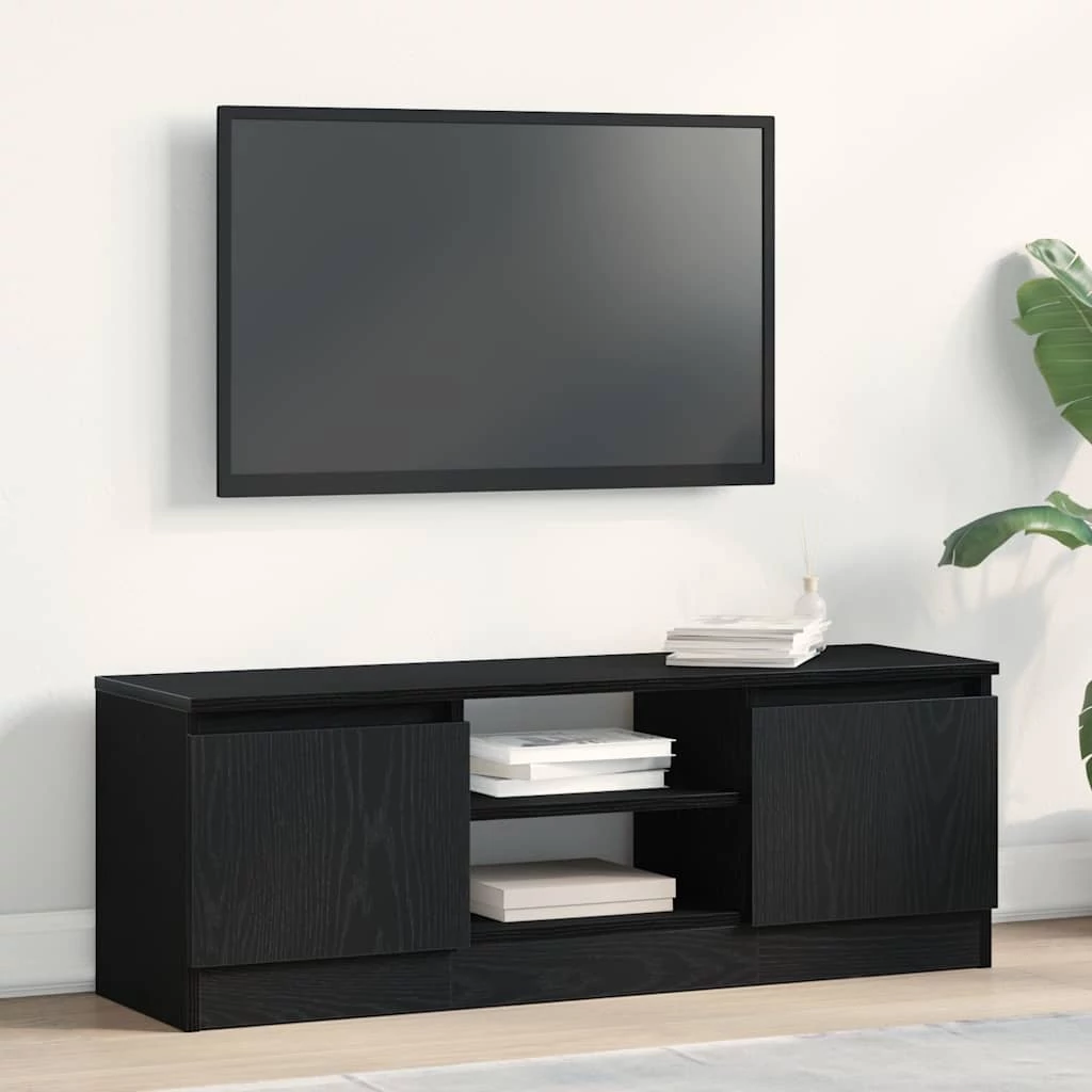 Fekete tölgy színű szerelt fa TV-szekrény 102x30x36 cm