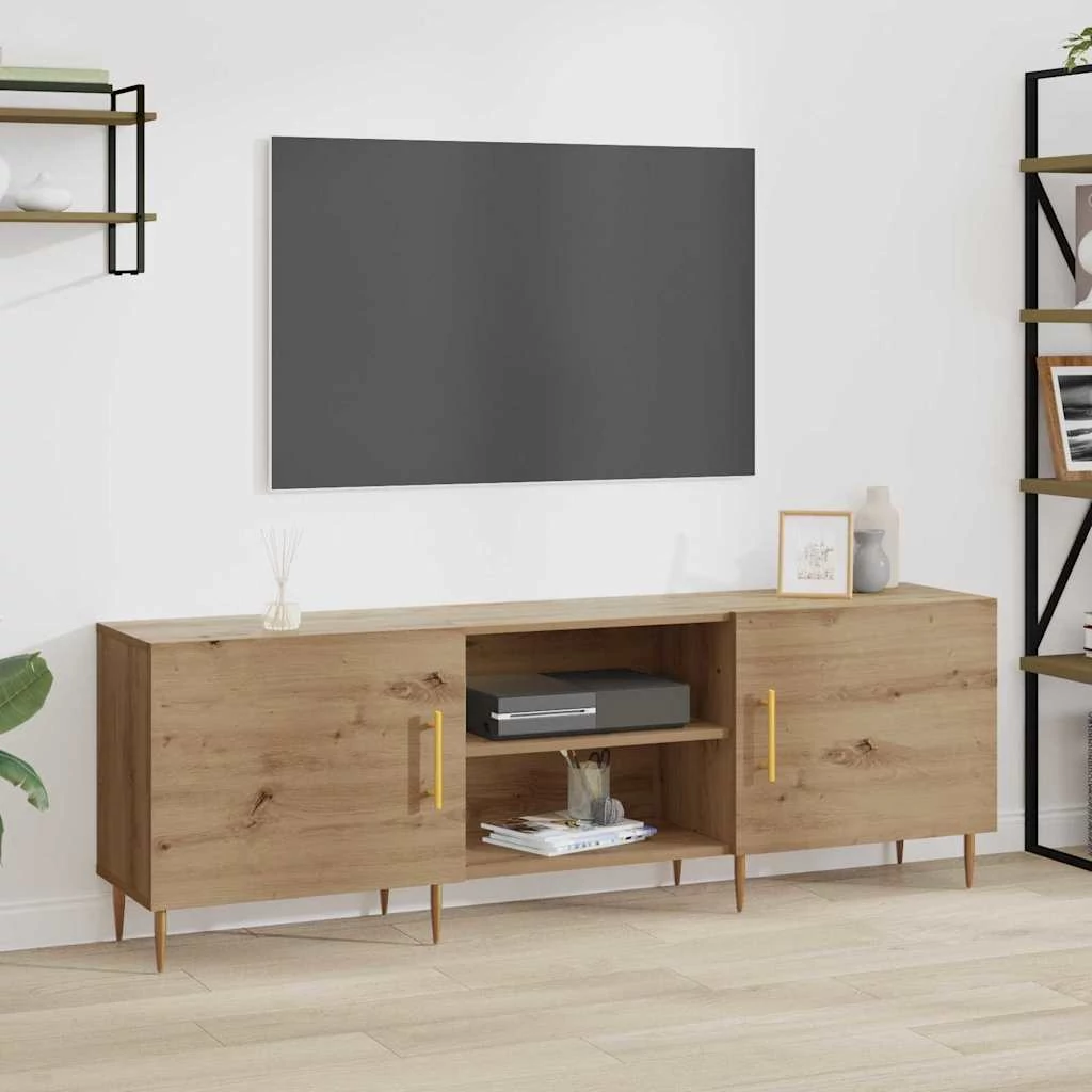 TV szekrény polcokkal tárolóval ajtóval kézműves tölgy 150 x 30 x 50 cm Faanyag